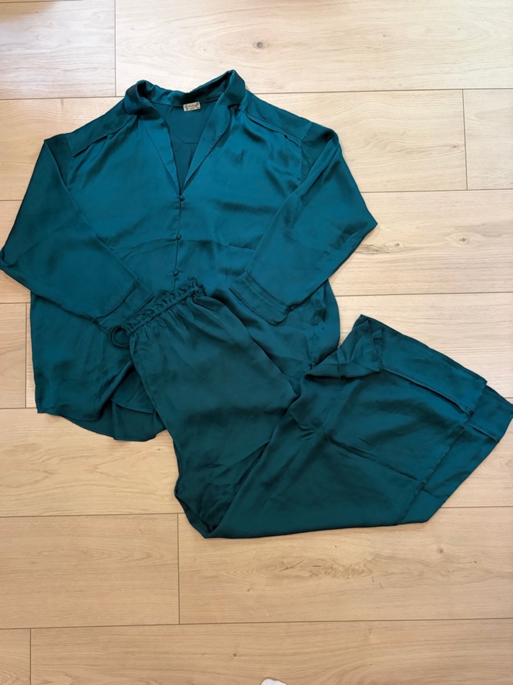 Dreamy Days Satin Notch Collar Long Sleeve Wide Leg Oversized Pajama Set